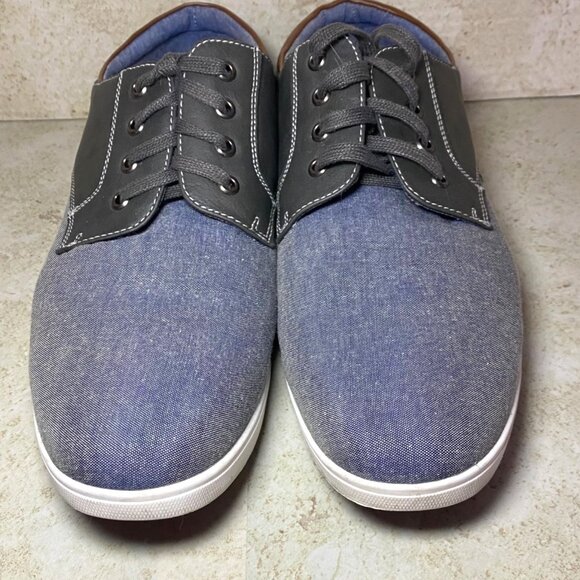 Bruno Marc Mens Gray & Blue Casual Leather Canvas Oxford Shoes Size 12 - Picture 2 of 10